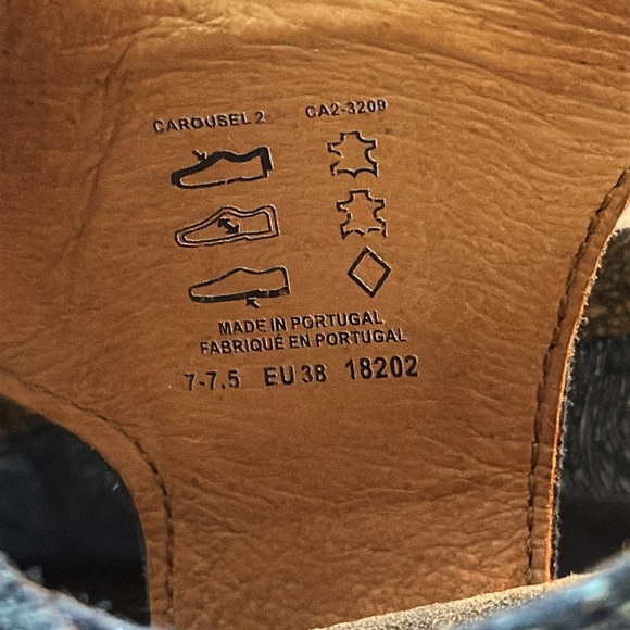 TAOS  Carousel 2 Blue Floral Leather Wedge Sz 7/7.5 - Picture 6 of 13